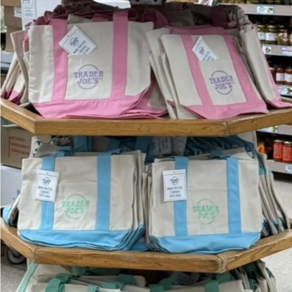 Trader Joe's Mini Blue Pastel Canvas Tote Bag NWT - Picture 3 of 4